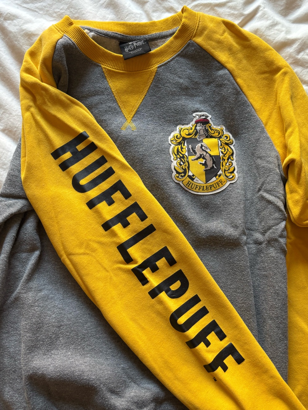 Harry Potter Hufflepuff Grey and Yellow Crewneck Sweatshirt